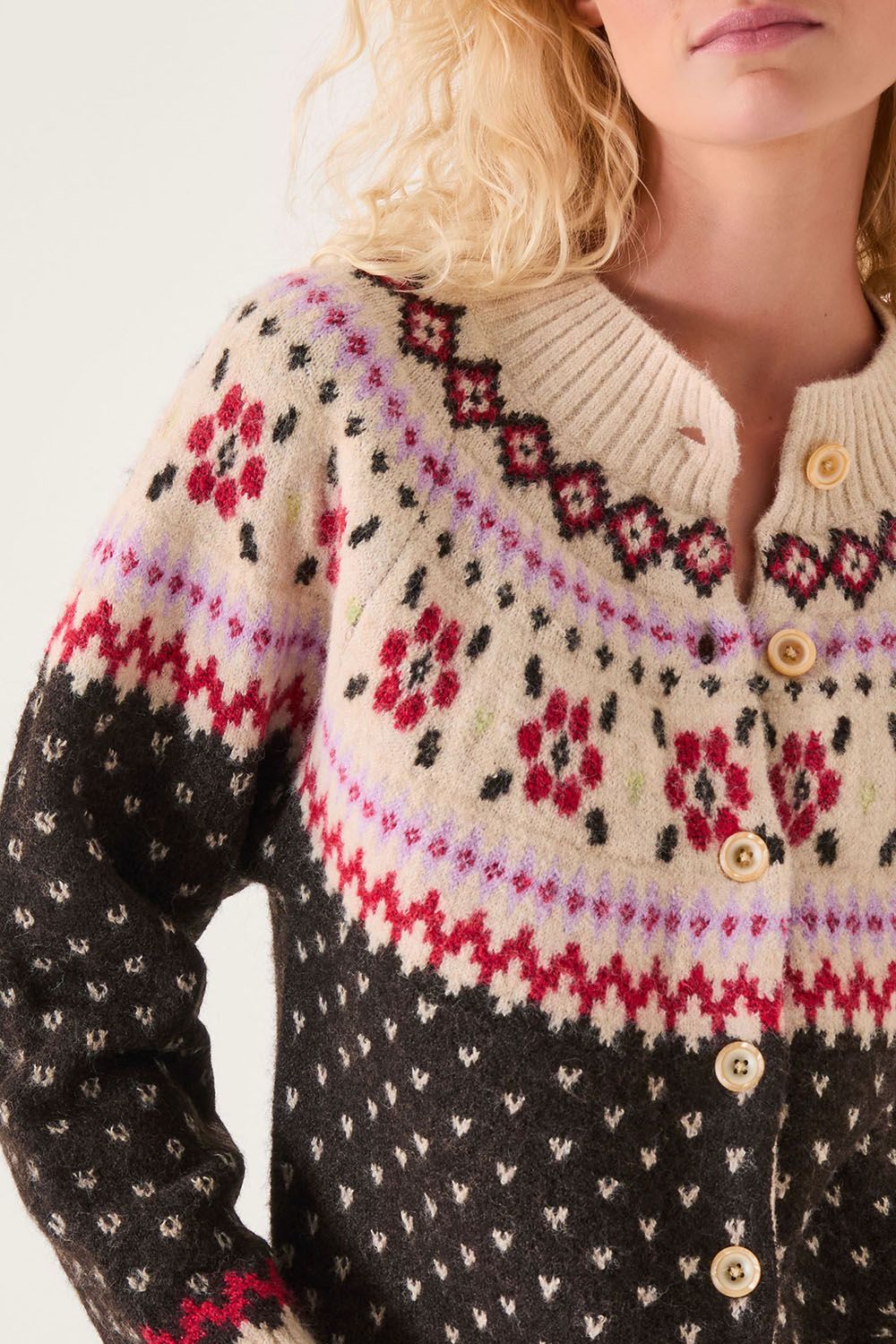 Monsoon Women's Feliz Fair Isle Cardigan Sweater Brown in Chocolate
