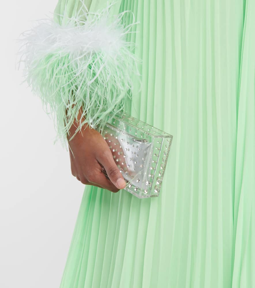 Self-Portrait Pleated feather-trimmed chiffon gown