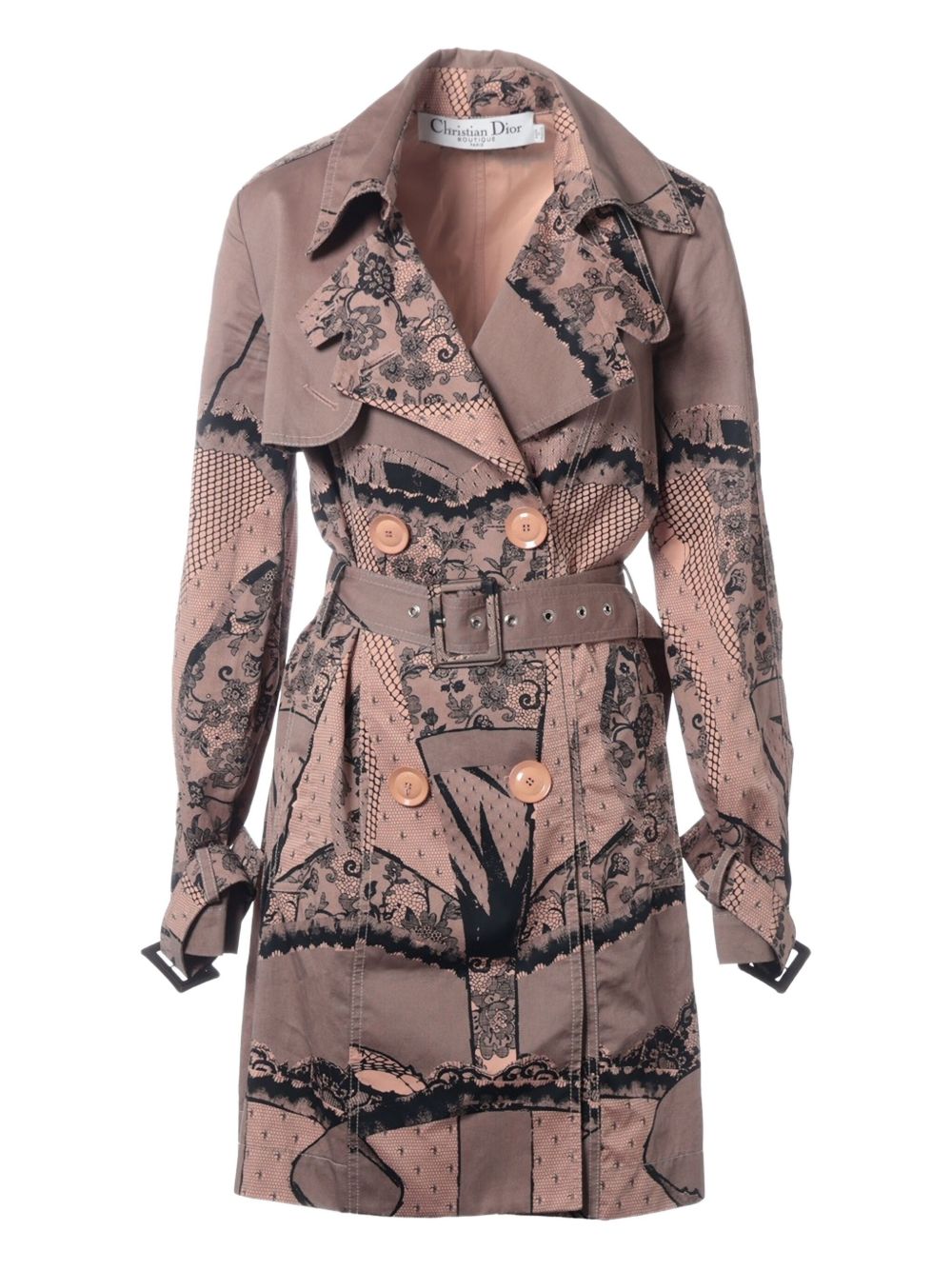 2023 lace-print trench coat - Neutrals