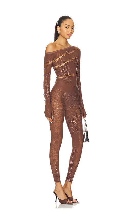 POSTER GIRL Ivy Long Rhinestone Jumpsuit in Brown