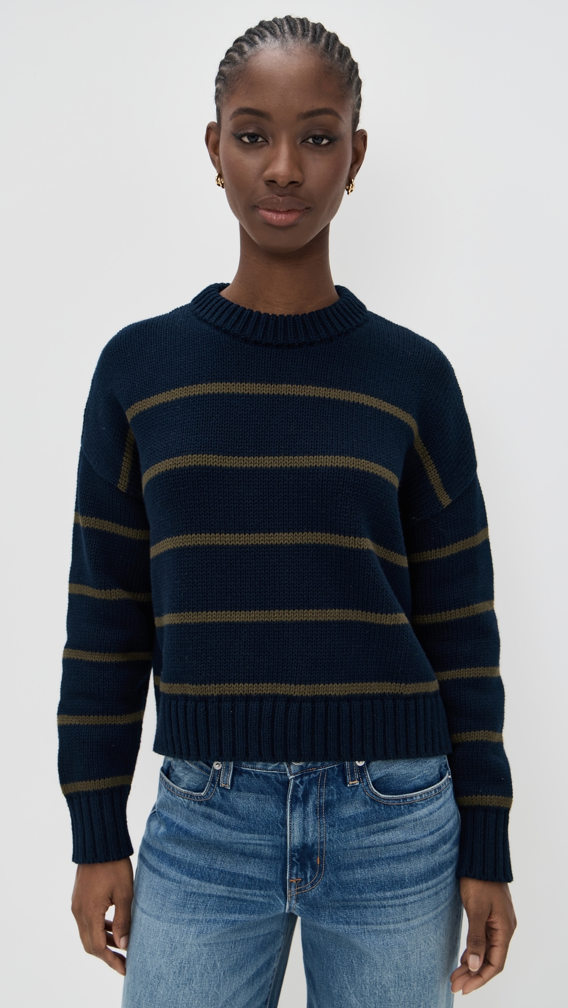 Jenni Kayne Chloe Crewneck Sweater Navy/Army Stripe 