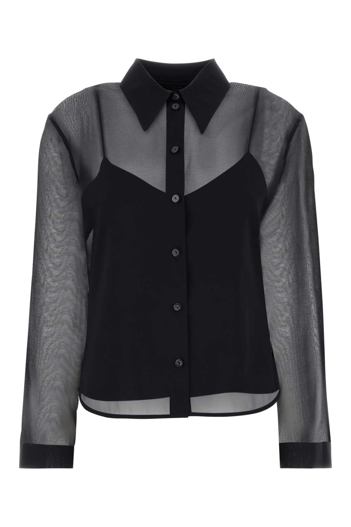 Silk Chiffon Colorblock Shirt — Black