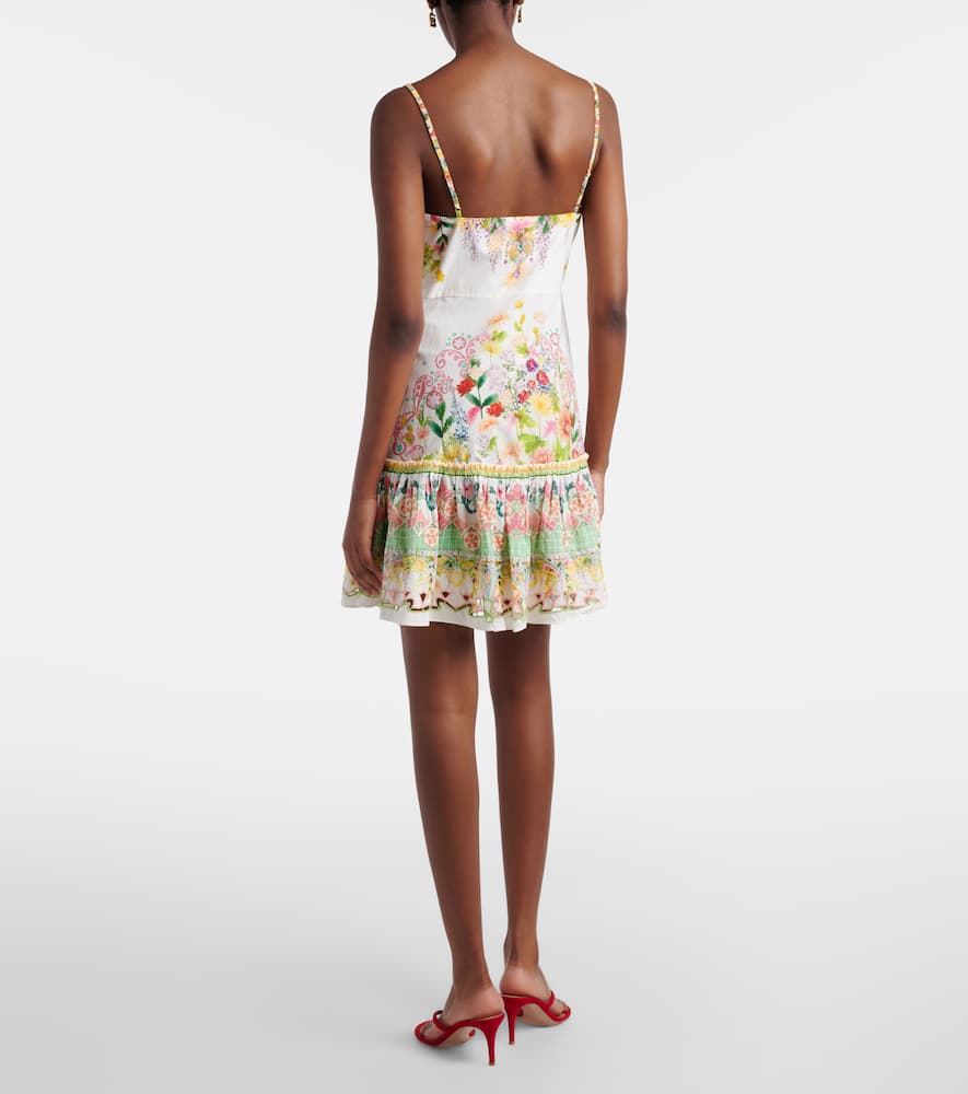 Bow-detail floral cotton minidress