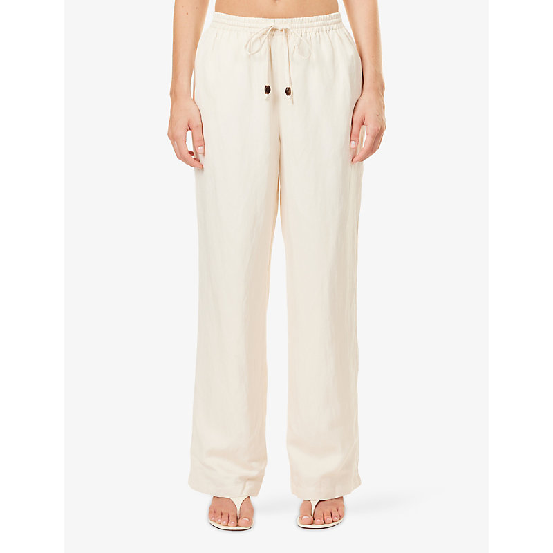 Womens Drawstring Wide-Leg Woven Trousers