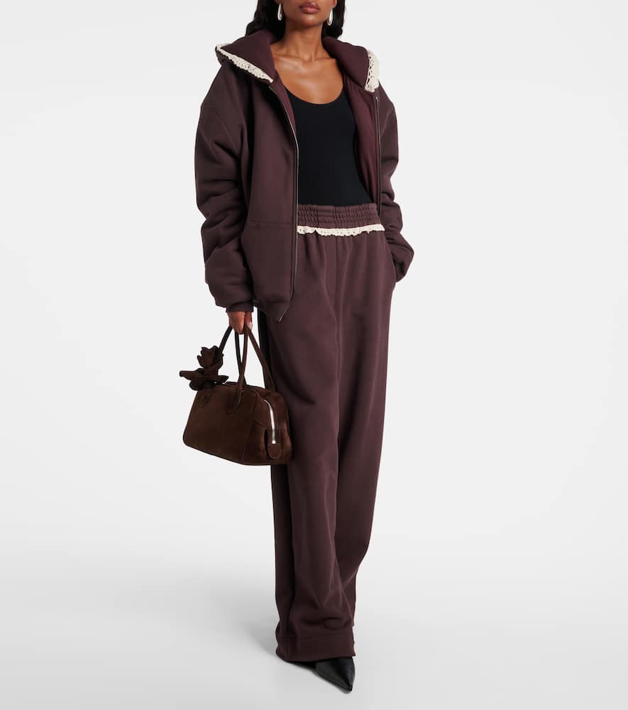 Crochet-trimmed cotton zip-up hoodie