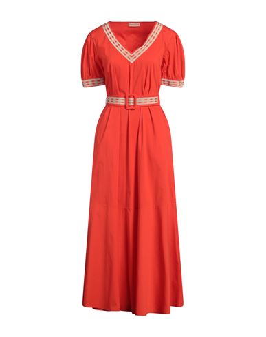 Purotatto Woman Maxi dress Tomato red Size 10 Cotton, Polyamide, Elastane