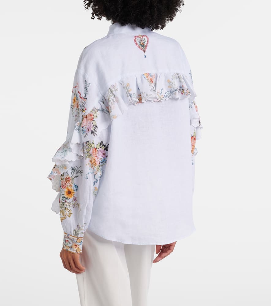 Floral ruffled linen shirt