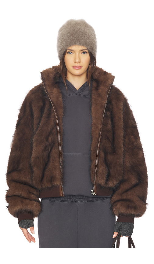 MARRKNULL Hooded Fur Coat in Brown. M. Also in L