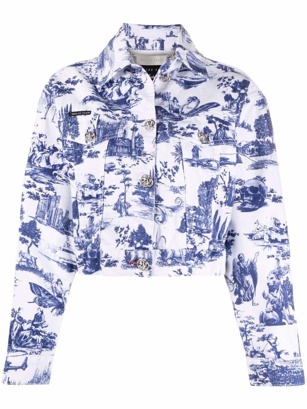 Baroque print denim jacket - White