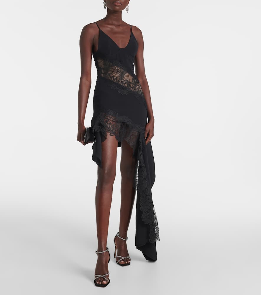 Asymmetric lace-trimmed minidress