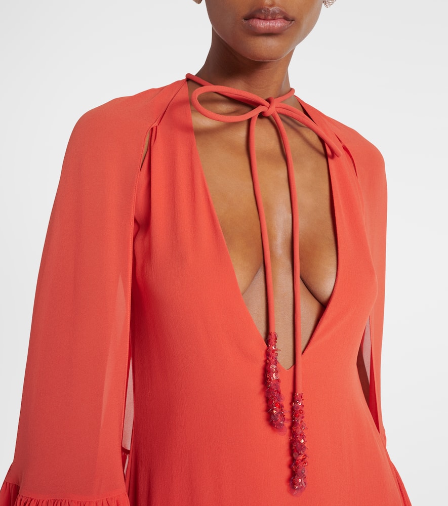 Caped silk georgette maxi dress
