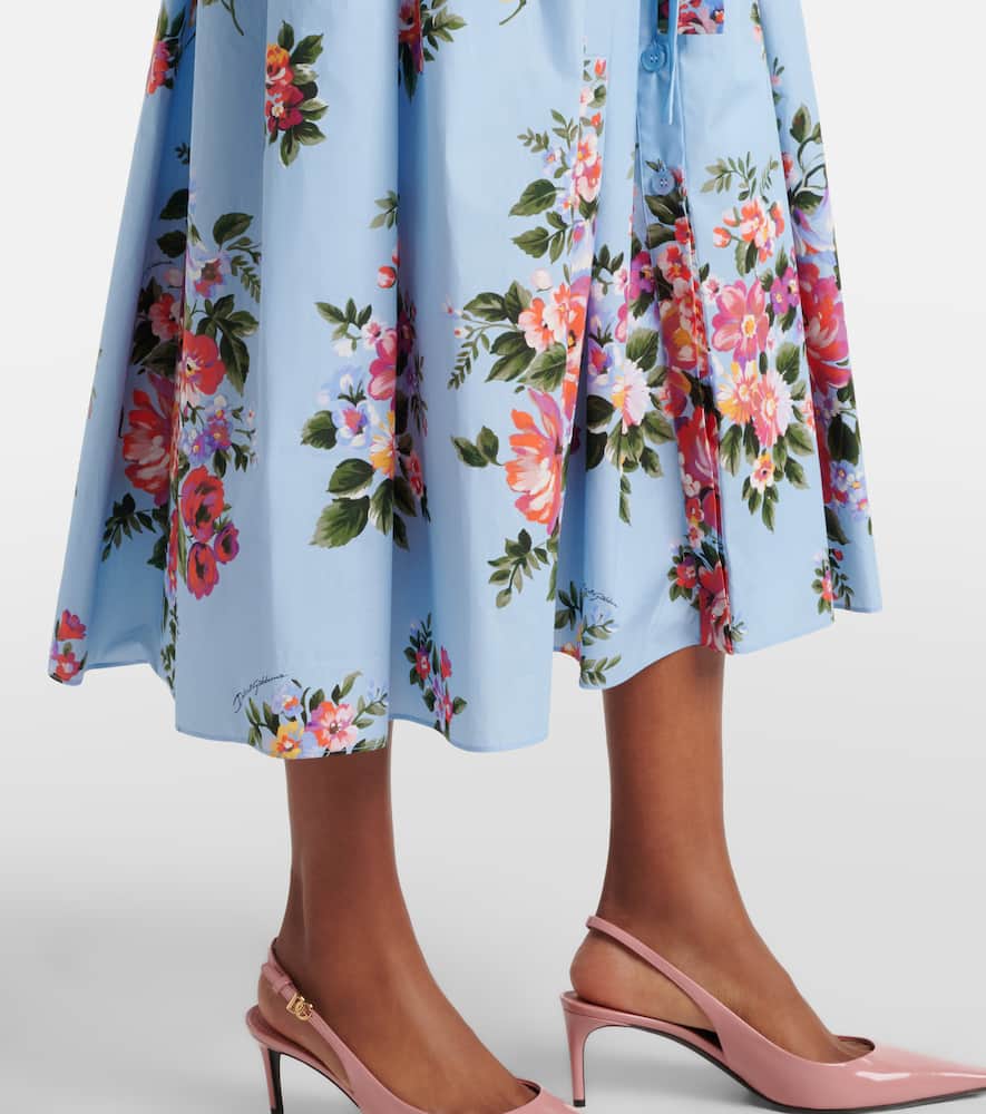 Floral belted cotton poplin shirt dress