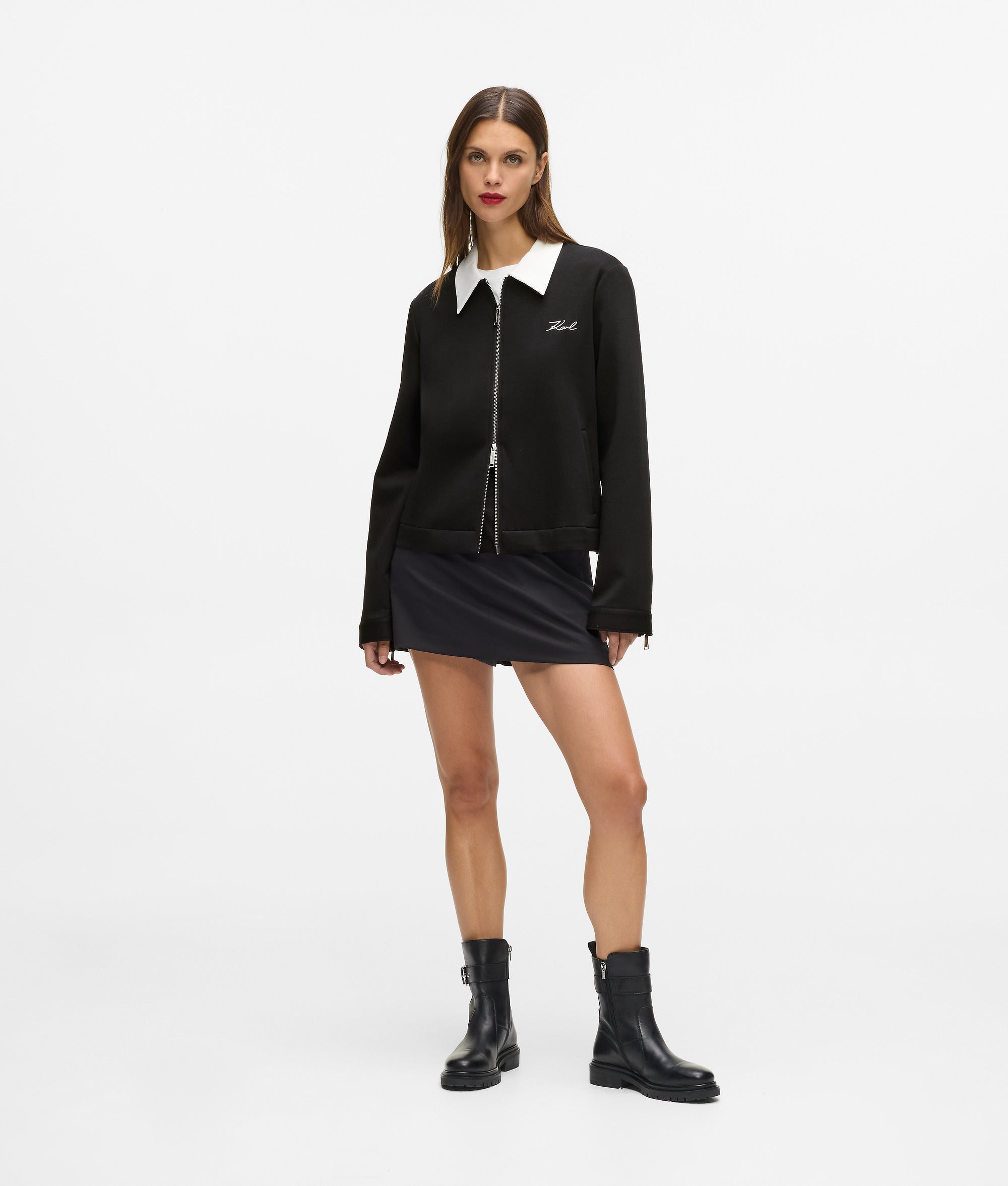 Karl Lagerfeld - Karl Dna Sweatshirt Mit Reißverschluss, Damen, Weiss/schwarz, Größe