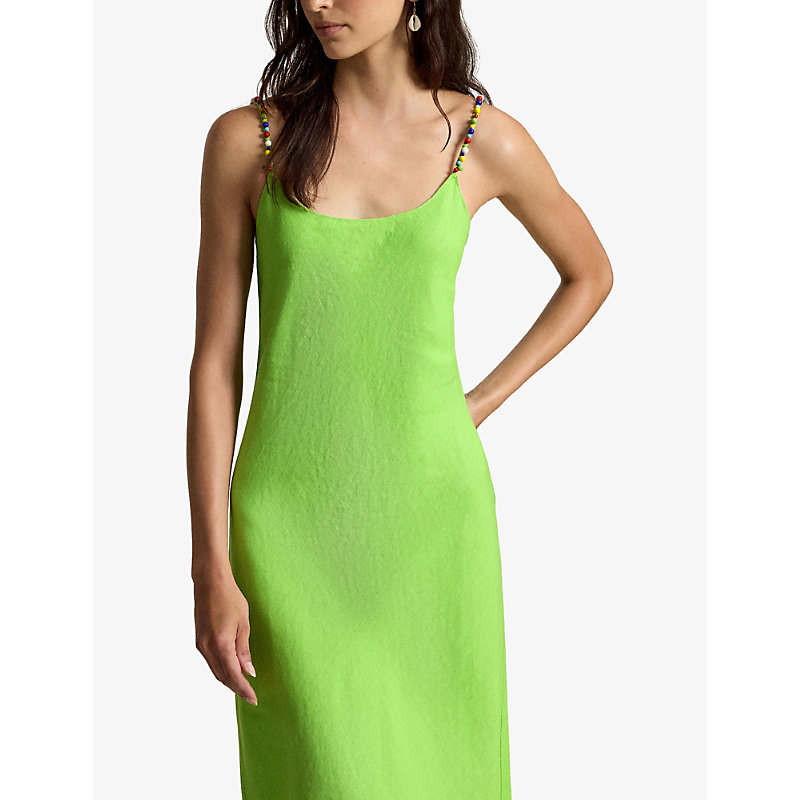 Womens Beaded-Trim Linen Slip Dress
