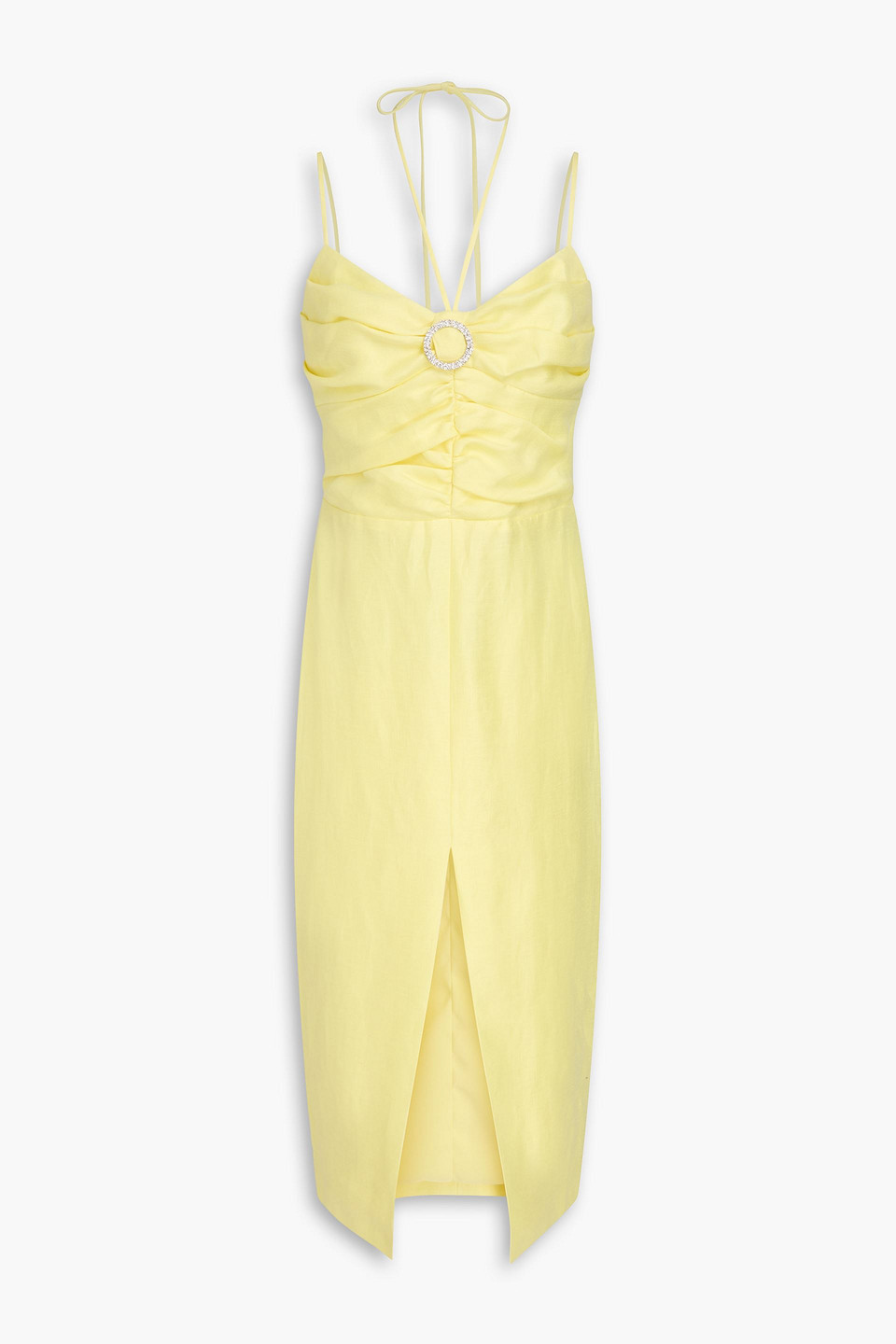 Crystal-embellished linen-blend midi dress - Yellow - FR 40