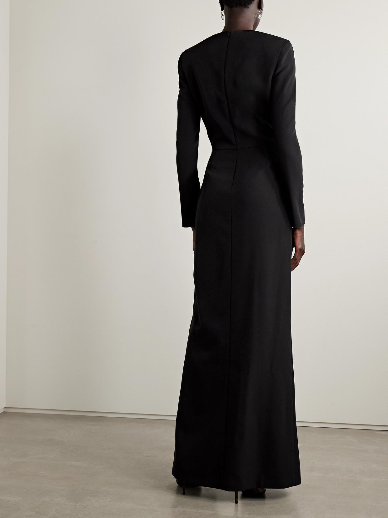 Embellished Draped Cady Gown - Black