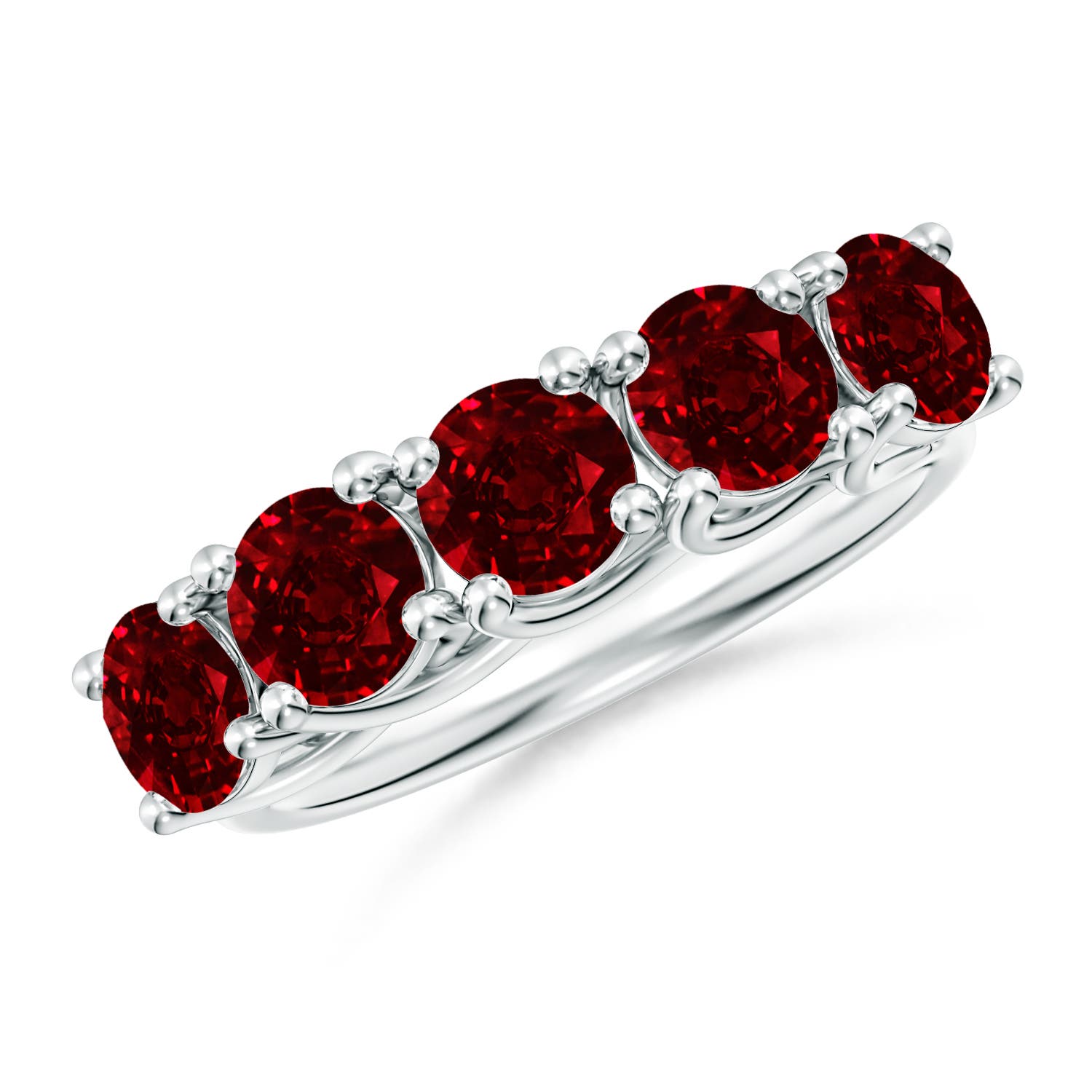 Angara 3.0 Carats Half Eternity Five Stone Ruby Wedding Band in 18K White Gold