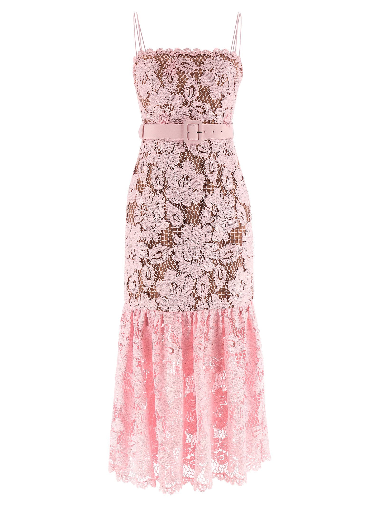 Pink Crochet Lace Midi Dress