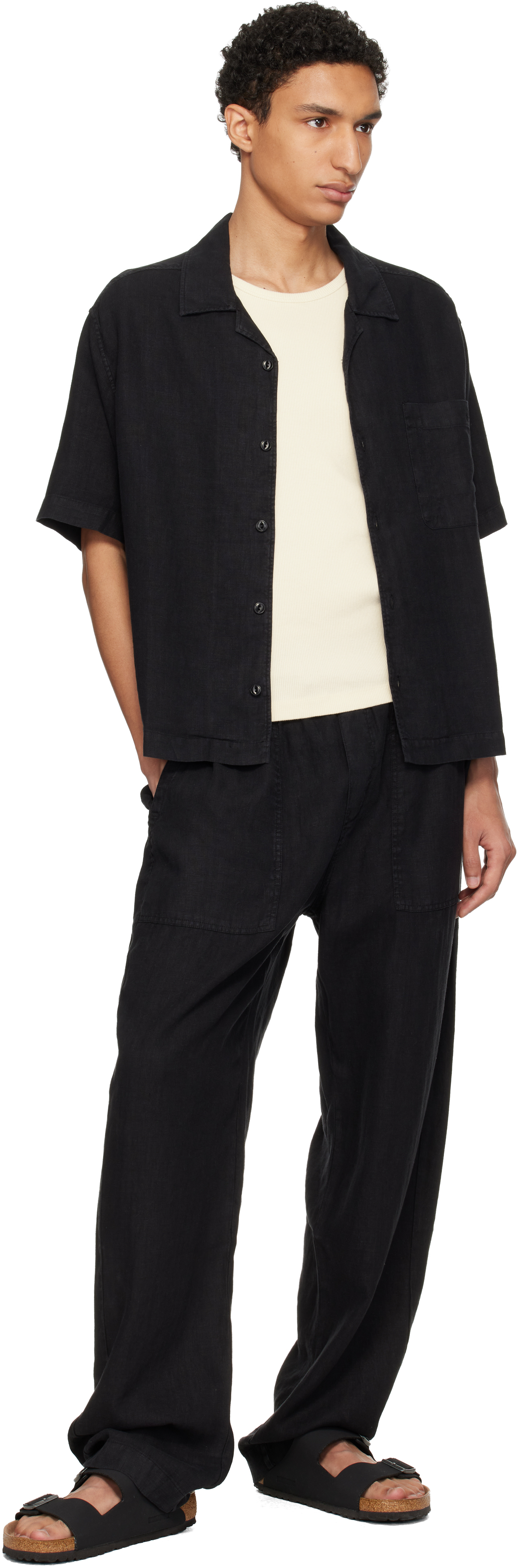 Black Linen Bowling Shirt