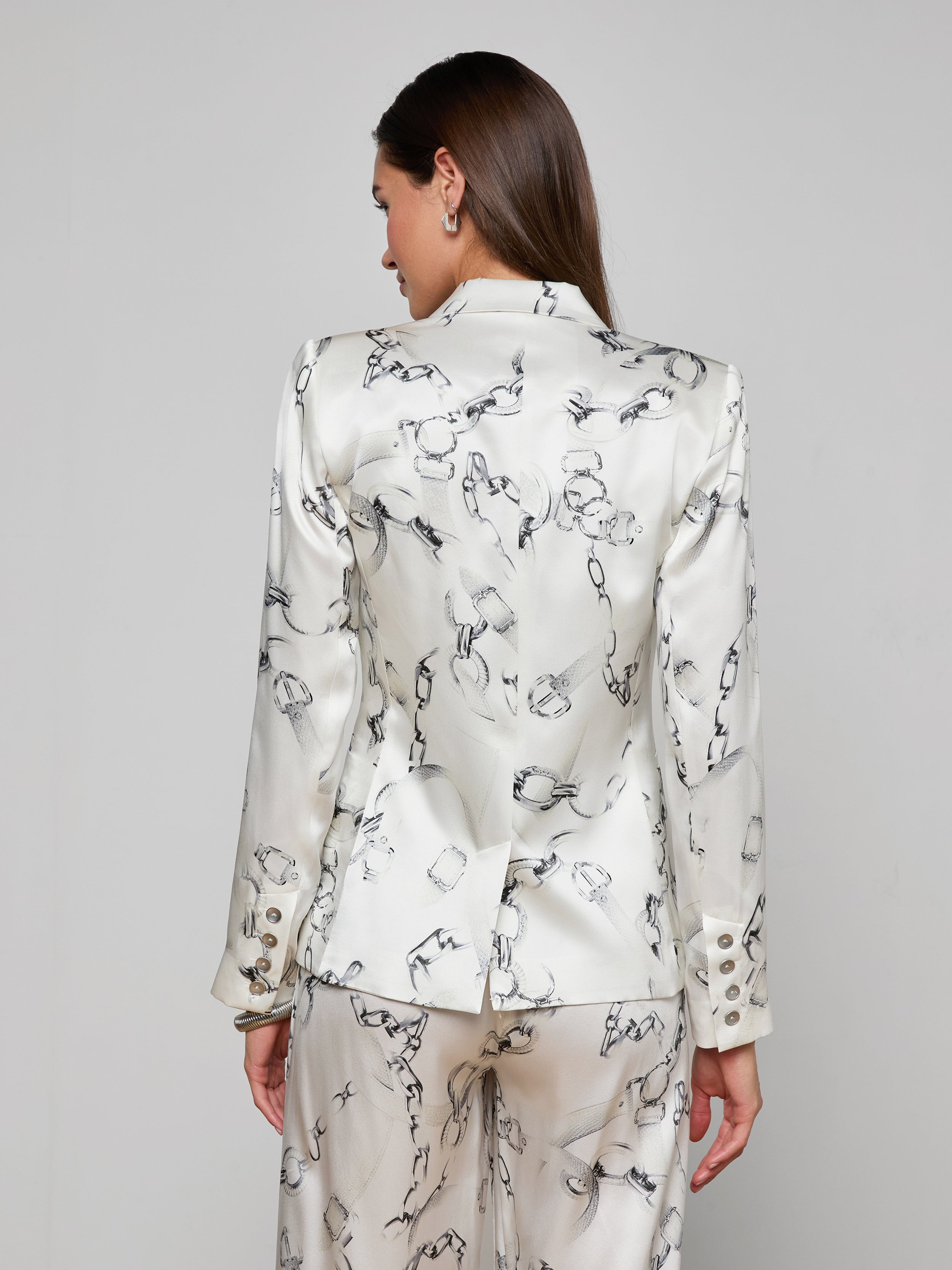 Colin Silk Blazer In Ivory/grey Medium Faded Chain