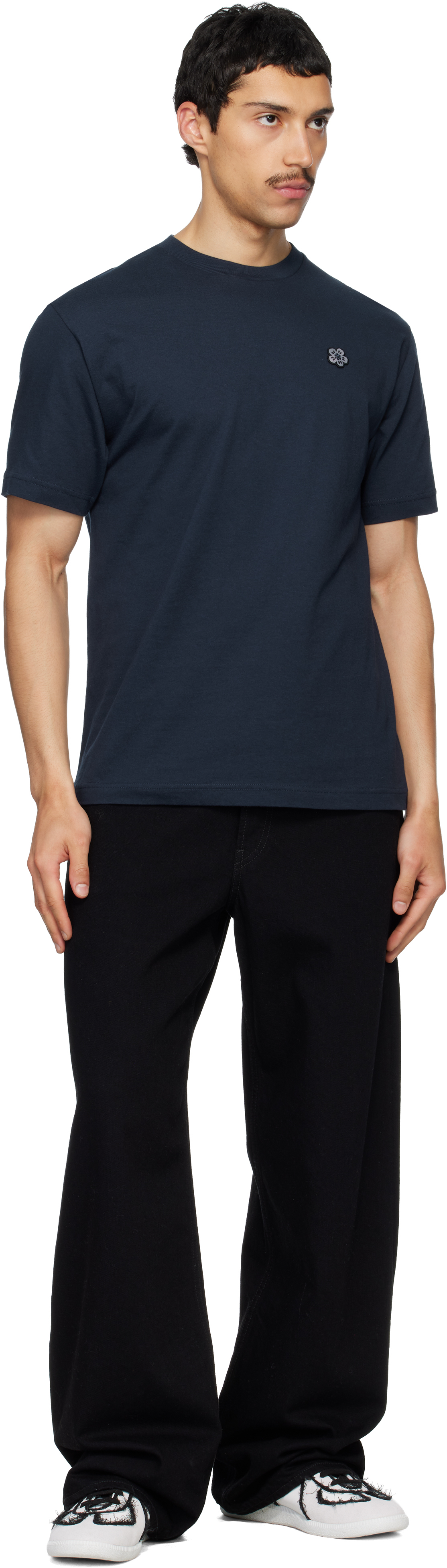 Navy Paris 'Boke Flower' Embroidered T-shirt