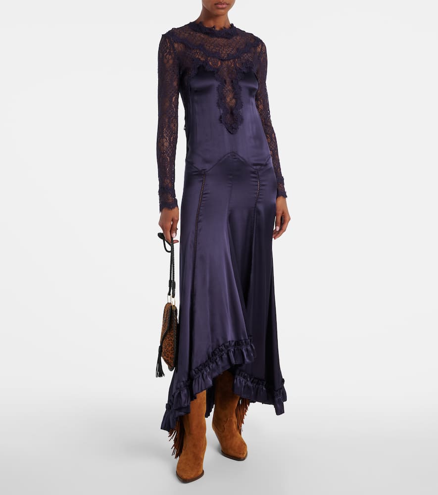 Dolores lace-trimmed silk-blend satin gown