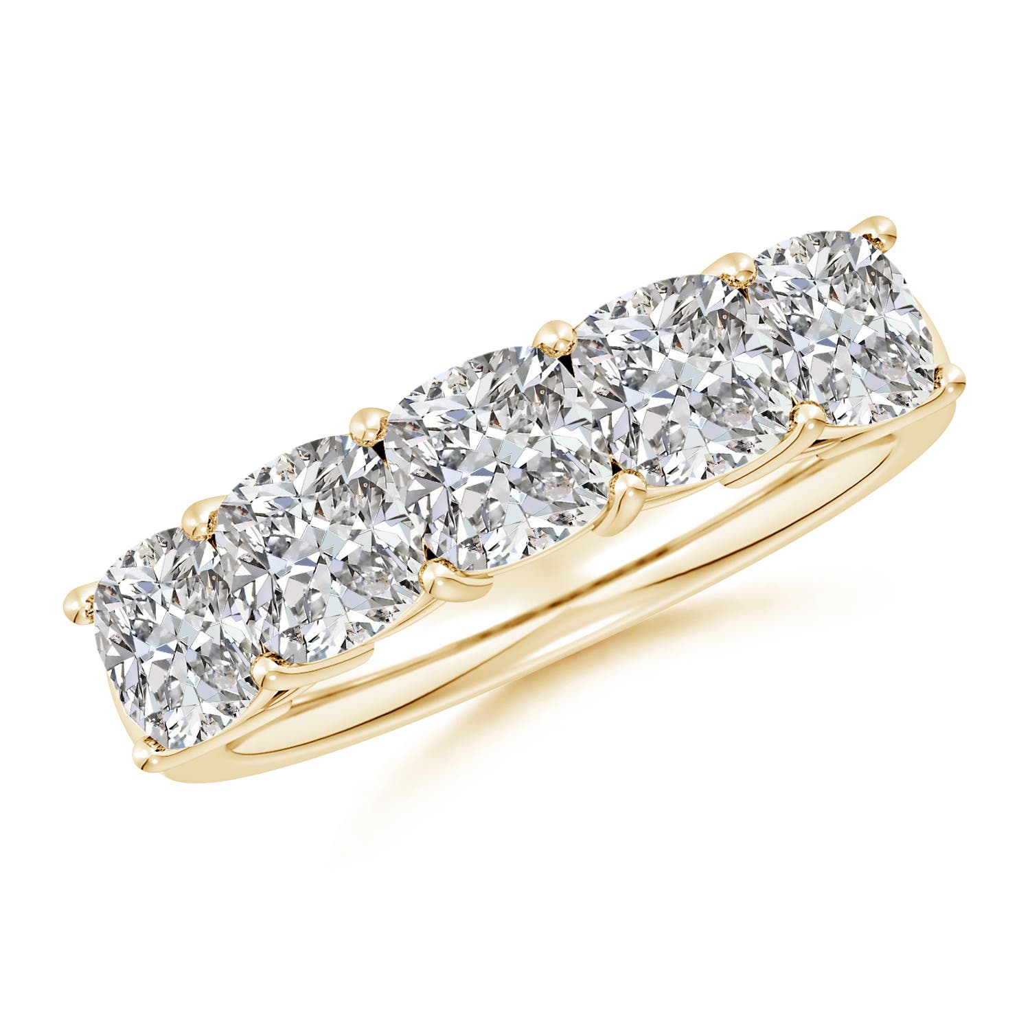 Angara 3.45 Carats Prong-Set Cushion Diamond Five Stone Wedding Ring in 18K Yellow Gold