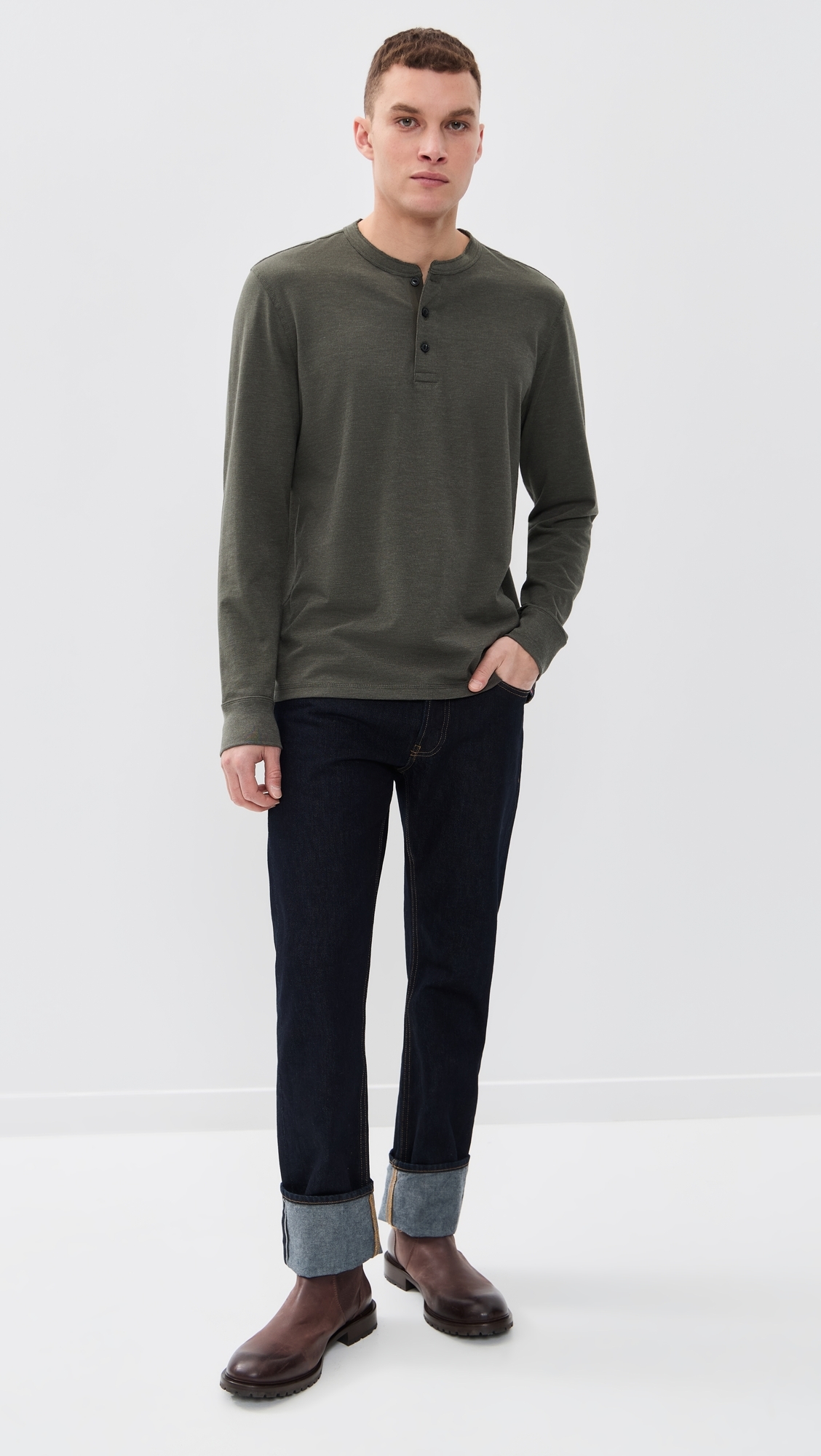 Long Sleeve Waffle Henley Night Rock