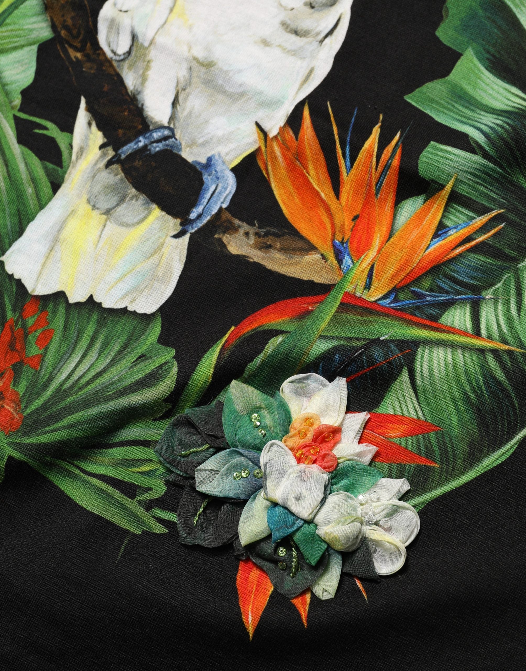 Tropical Print Cotton T-Shirt — Black