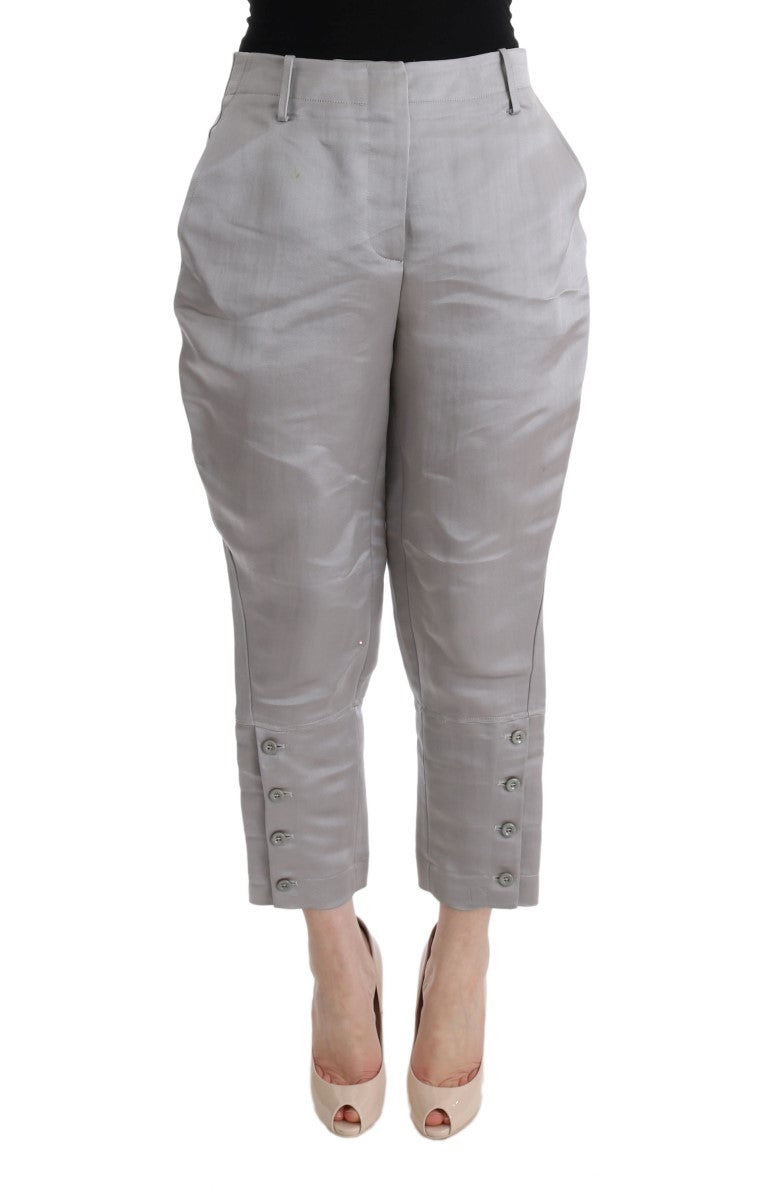 Silk Cropped Trousers — Gray