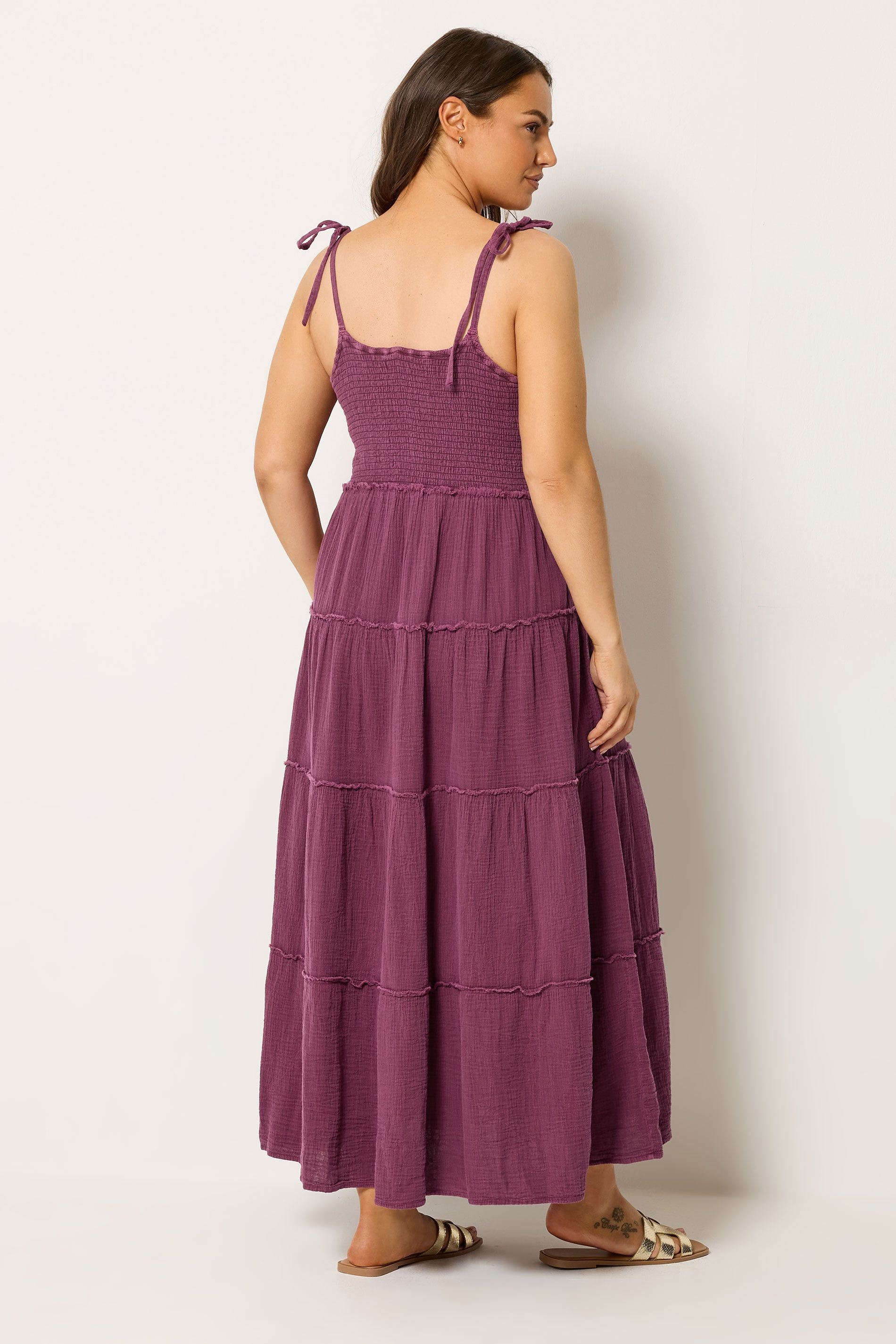 Yours Cheesecloth Tiered Maxi Dress In Purple