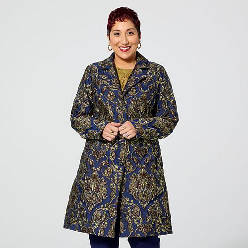 Byron Lars Button-Front Jacquard Coat - Gold/Indigo Multi