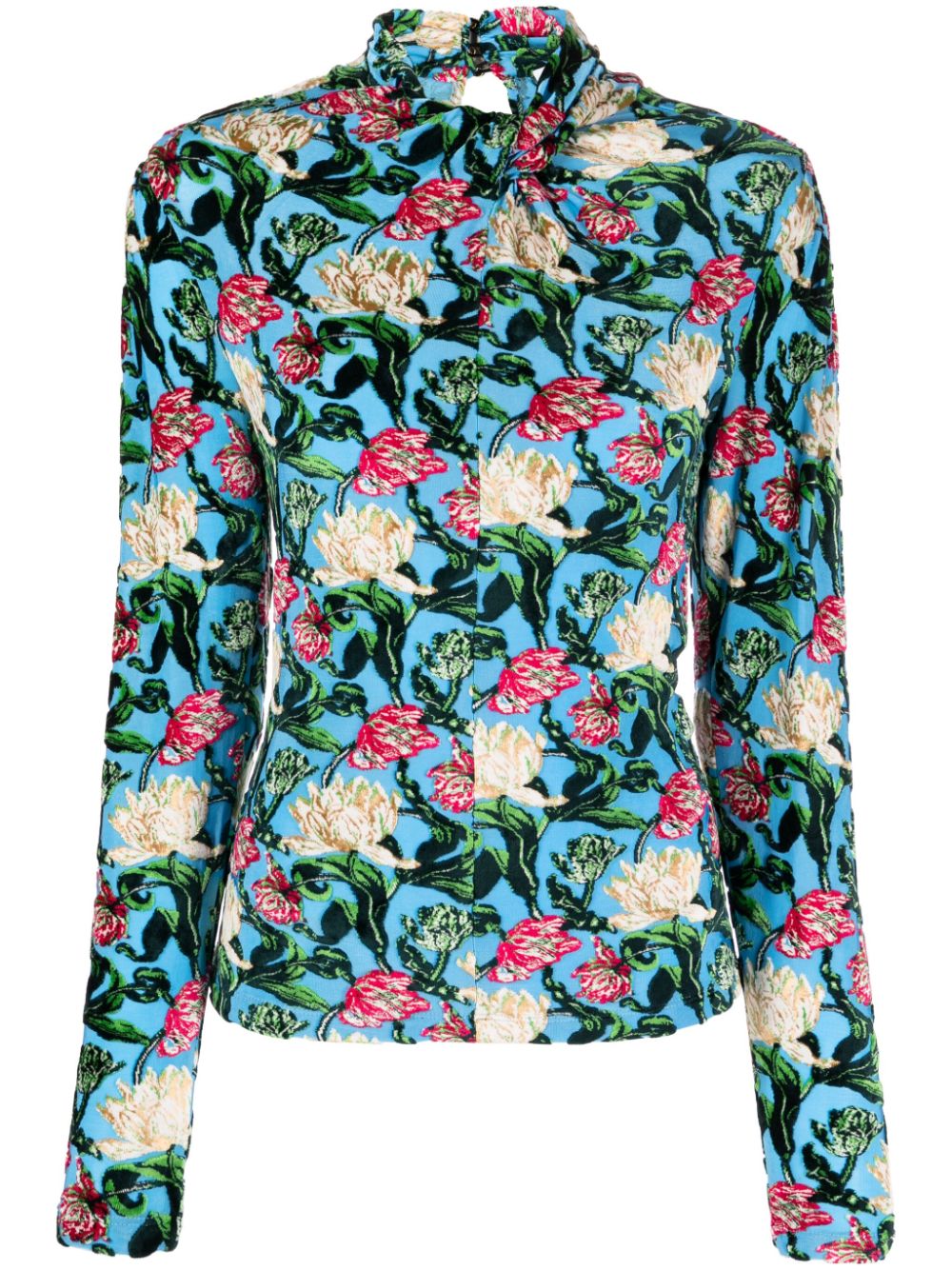 Floral-jacquard twist-neck top - Multicolour
