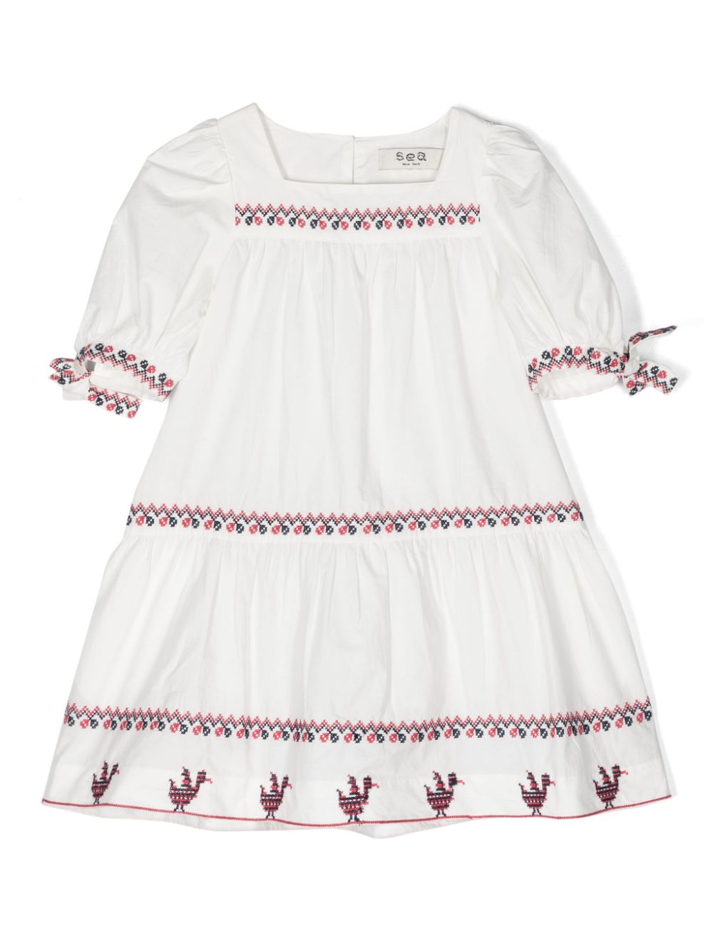 Embroidered flared dress - White