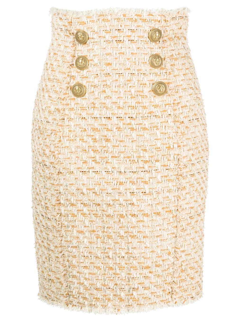 Button-embellished tweed skirt - Neutrals
