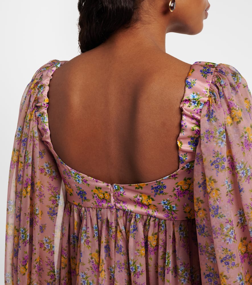 Floral lace-trimmed silk and cotton-blend chiffon minidress