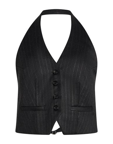 Woman Tailored Vest Charcoal Size 2 Virgin Wool, Polyester, Viscose, Elastane