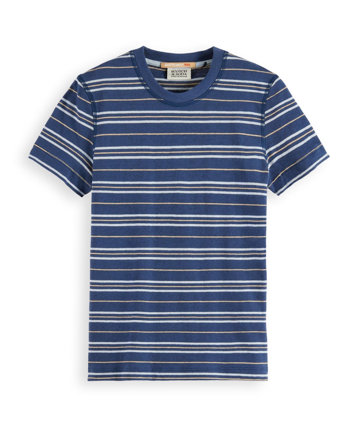 Little and Big Boys Yarn Dyed Linen Blend Striped T-Shirt - Navy