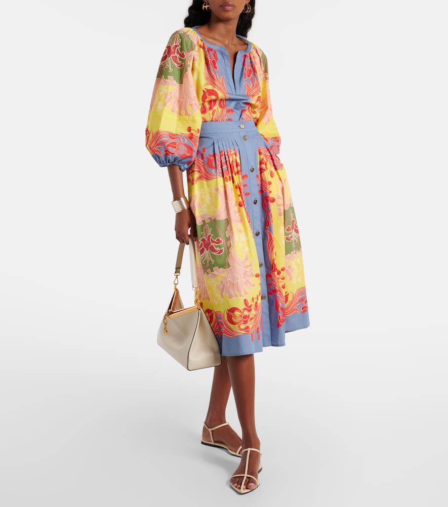 Printed cotton poplin midi skirt