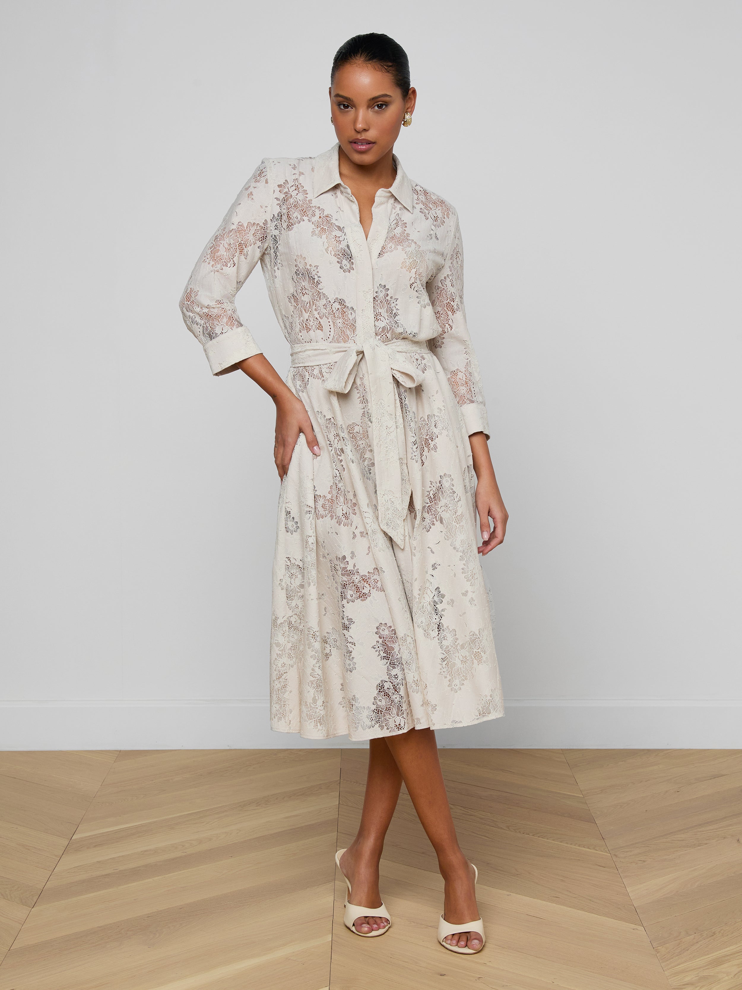 Ralphie Lace Midi Dress In Champagne