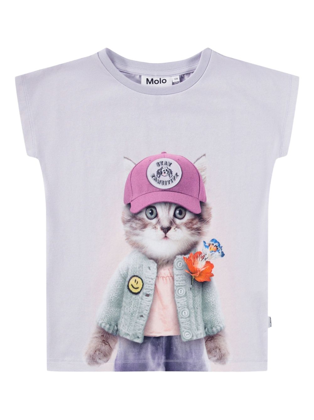 Cat-print short-sleeve T-shirt - Purple
