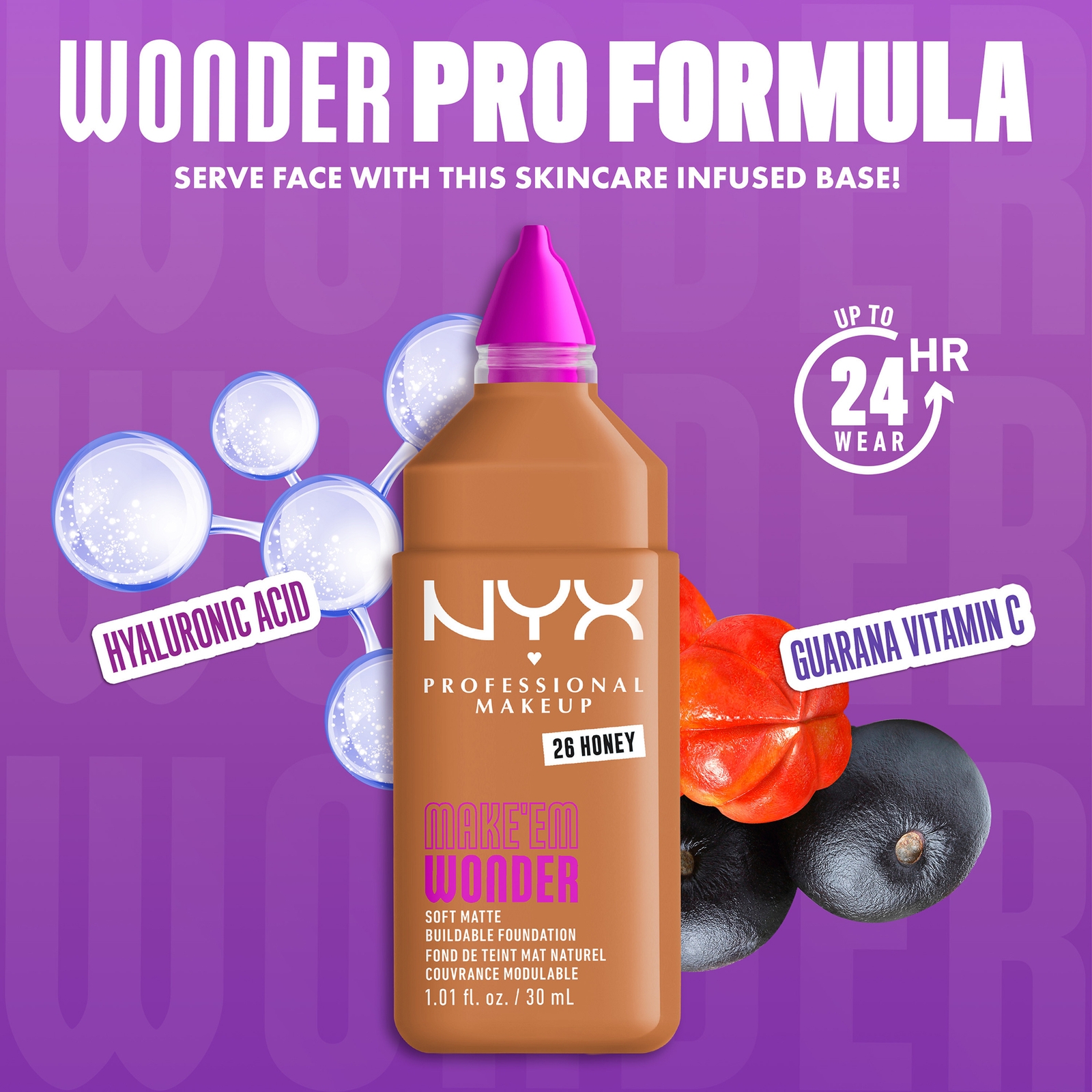 NYX Professional Makeup Make 'EM Wonder, 24H Soft Matte Foundation, Undetectable Finish, - Honey