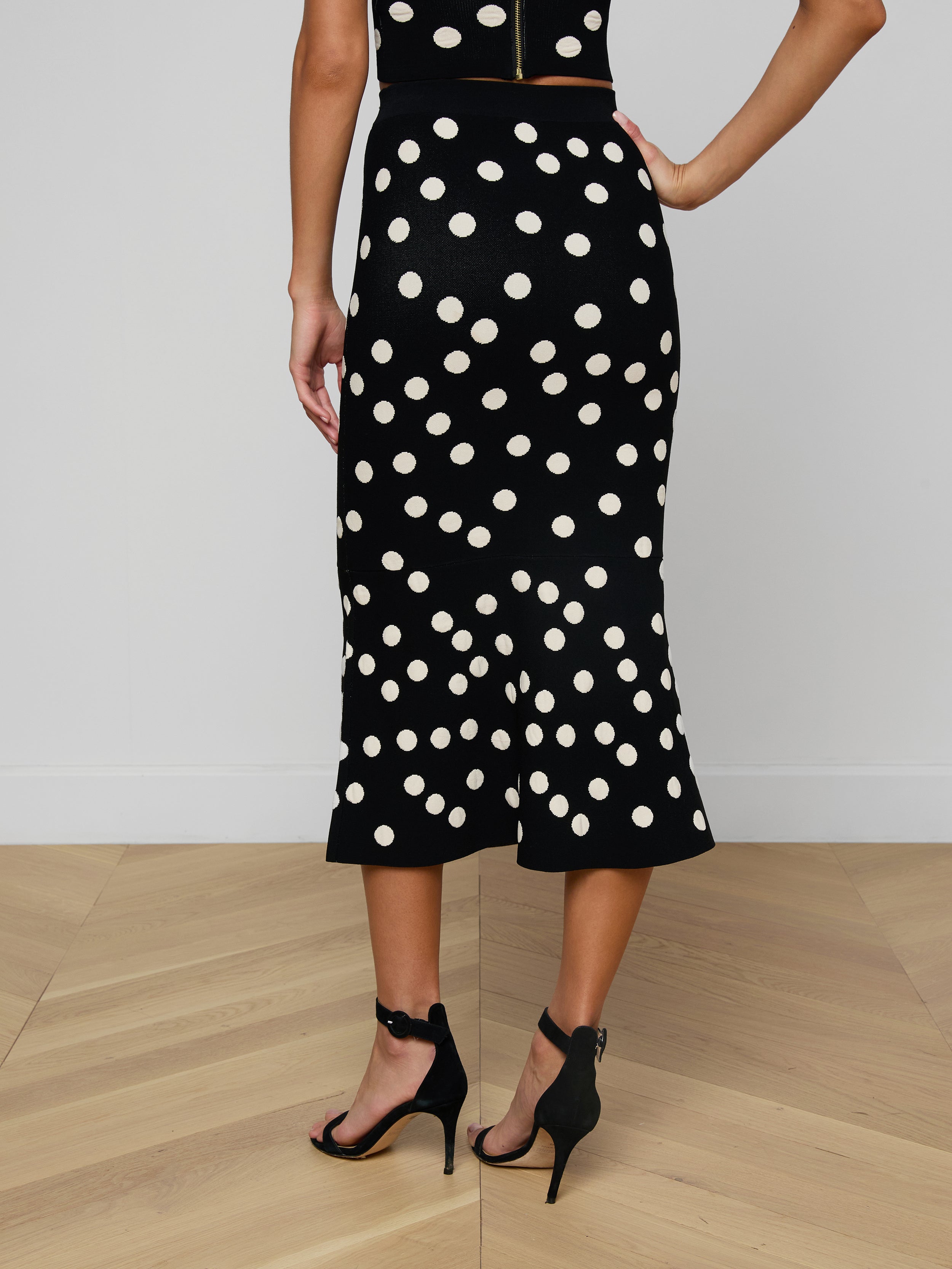 Mae Knit Flare Skirt In Black/ecru Polka Dot