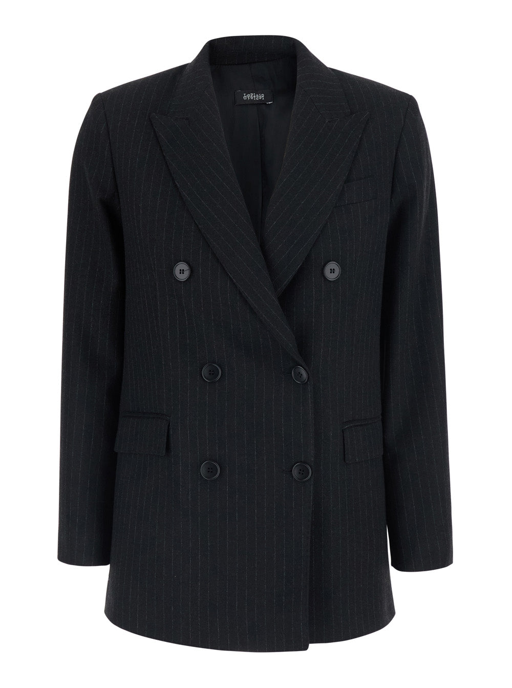 Pinstripe Double-Breasted Blazer — Black