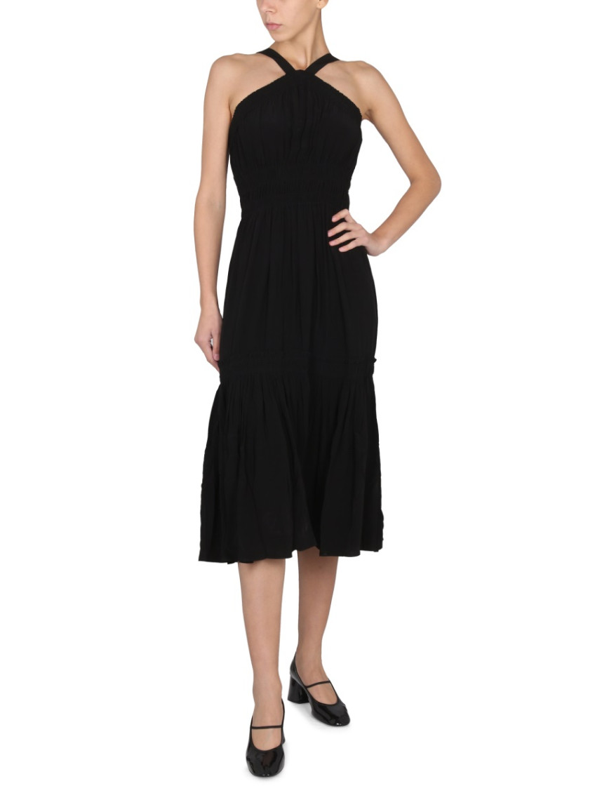 Black Pleated Halter Neck Midi Dress