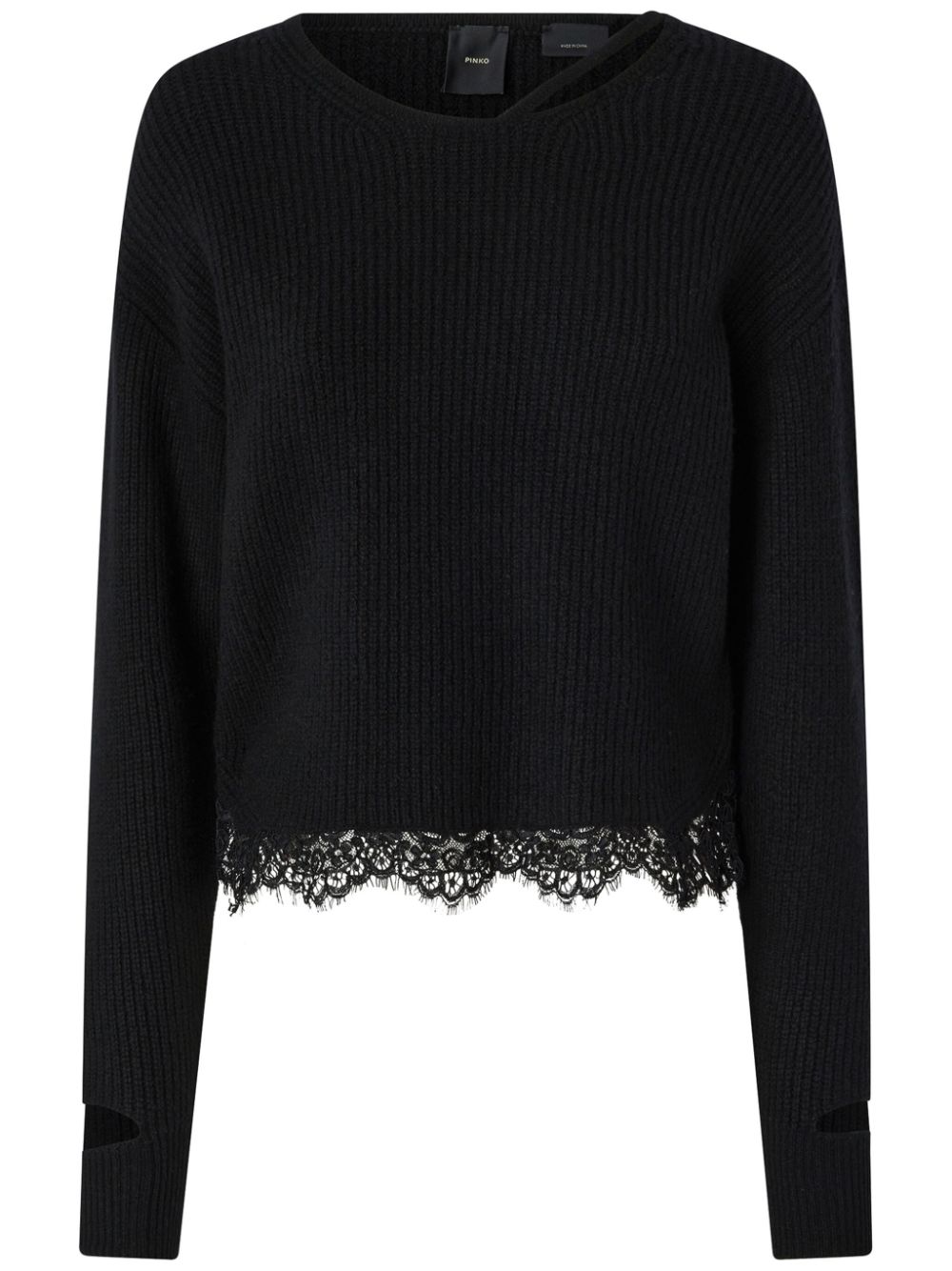 Lace-trim sweater - Black