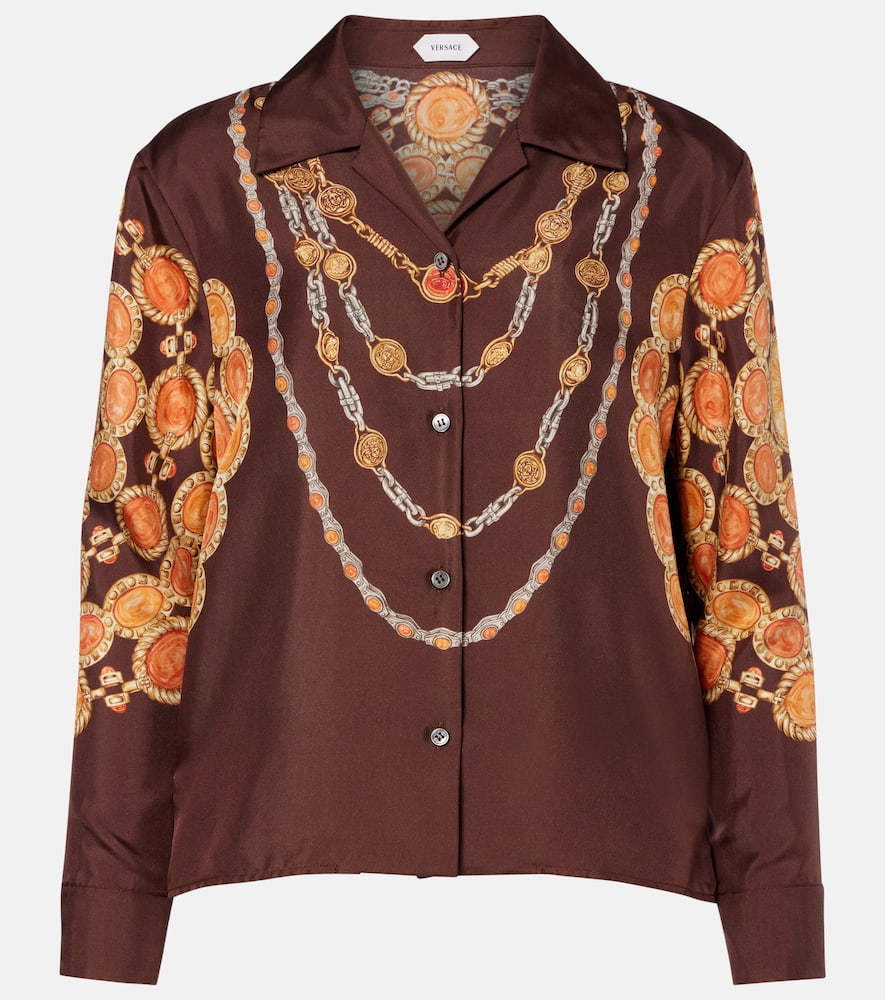 Printed cropped silk twill shirt
