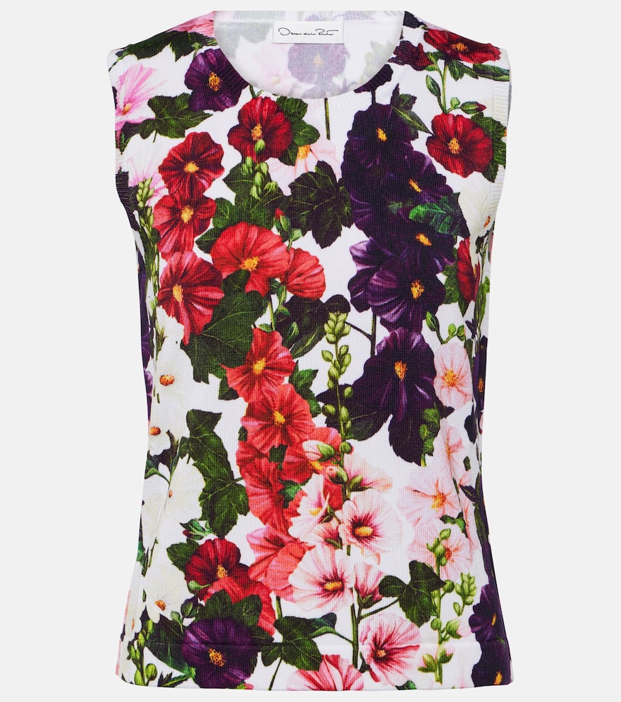 Floral cotton-blend tank top