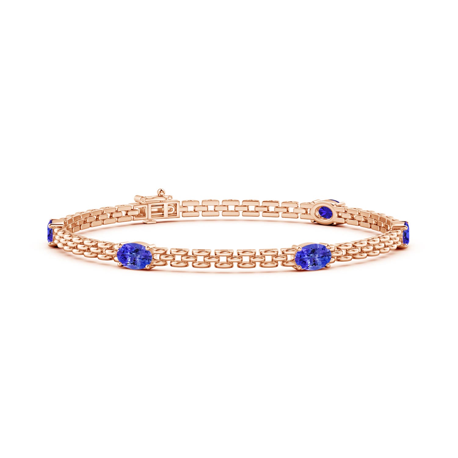 Angara 2.5 Carats Five Stone Oval Tanzanite Station Link Bracelet in 14K Rose Gold
