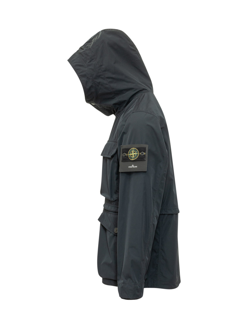 Dark Blue Solid Hood Jacket